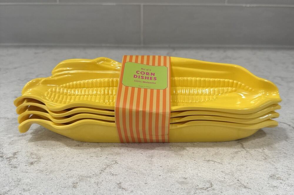 Set of 4 Corn on the Cob Trays Dishes Holders Yellow Heavyweight Melamine NEW